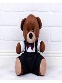 Casal Ursos Tedde Pelúcia Marrom 12 Cm Pajem Preto, Daminha Branca - 2 Pçs - Marsala - Visão 2