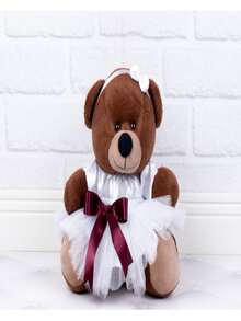 Casal Ursos Tedde Pelúcia Marrom 12 Cm Pajem Preto, Daminha Branca - 2 Pçs - Marsala - Visão 3