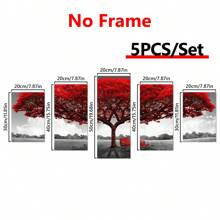5 stks/set canvas poster, kunst aan de muur print op canvas, moderne kunst, prachtige rode boom patroon print, ideaal cadeau voor woonkamer slaapkamer kantoor decoratieve muur, muur decor, winter decor, kamer decor, posters, kunst aan de muur, kamer decoratie spullen