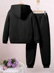 Set di felpa con cappuccio e pantaloni della tuta con stampa a lettera per ragazze pre-adolescenti