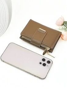 MINGYOU Ví da PU mềm ngắn cho nữ, dung tích lớn, ví đa chức năng nhiều lớp, ví cầm tay nhiều ngăn đựng thẻ có khóa bấm thanh lịch, ví đựng tiền xu có khóa kéo, ví cầm tay mềm nhẹ tiện lợi cho tiệc tùng, hẹn hò, quà tặng ngày lễ - Lạc đà - Xem 5