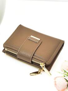 MINGYOU Ví da PU mềm ngắn cho nữ, dung tích lớn, ví đa chức năng nhiều lớp, ví cầm tay nhiều ngăn đựng thẻ có khóa bấm thanh lịch, ví đựng tiền xu có khóa kéo, ví cầm tay mềm nhẹ tiện lợi cho tiệc tùng, hẹn hò, quà tặng ngày lễ - Lạc đà - Xem 6