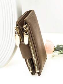 MINGYOU Ví da PU mềm ngắn cho nữ, dung tích lớn, ví đa chức năng nhiều lớp, ví cầm tay nhiều ngăn đựng thẻ có khóa bấm thanh lịch, ví đựng tiền xu có khóa kéo, ví cầm tay mềm nhẹ tiện lợi cho tiệc tùng, hẹn hò, quà tặng ngày lễ - Lạc đà - Xem 8