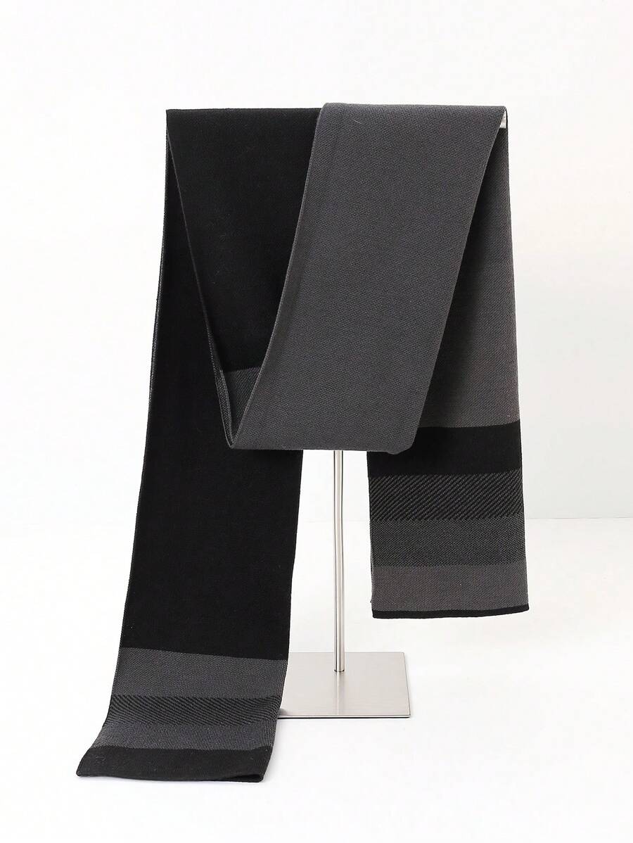 1pc Men's Solid Color Knitted Polyester Scarf, Minimalist & Versatile For Daily Wear - Dark Grey - View 1