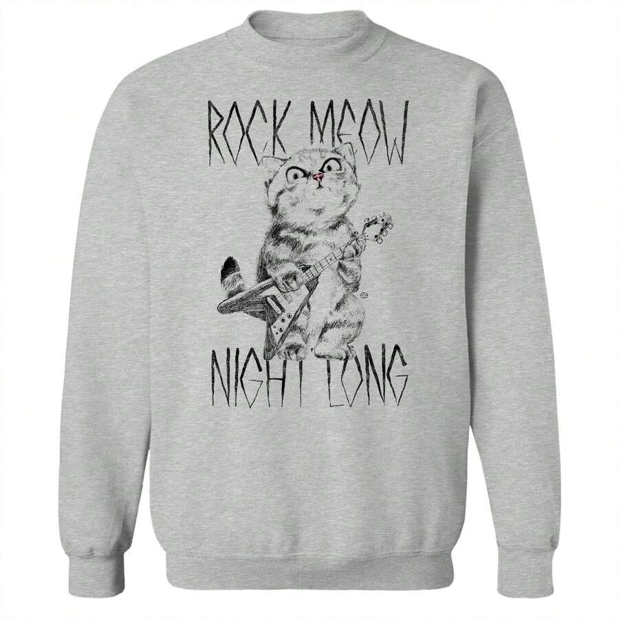 Haywood & Main Rock Meow Night Along Cats Unisex Graphic Cotton Pullover Sweatshirt
