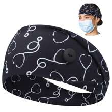 Diademas con botón para mascarilla, diademas anchas antideslizantes para enfermeras con protección para las orejas elástica para mujeres, hombres, médicos, sudadera diadema para la cabeza, Halloween