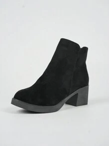 Chic Essential: Square Heel Zip & Elastic Ankle Boots, Radiate Beauty - Black - View 2