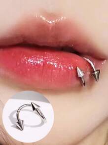 1pc Stainless Steel Conical Lip Ring Piercing Jewelry For Women - Silver - View 12