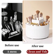 1pc 360° Rotatable Makeup Organizer Box, Storage For Cosmetics, Beauty Tools, Brushes & Nail Art - White - View 4
