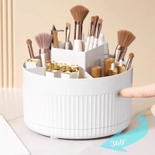 1pc 360° Rotatable Makeup Organizer Box, Storage For Cosmetics, Beauty Tools, Brushes & Nail Art - White - View 1