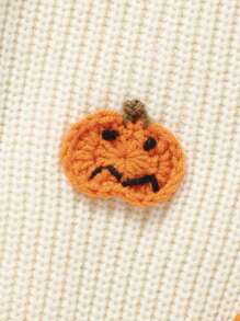 Baby Girl 1pc Pullover Sweater With Handmade Halloween Pumpkin Pattern Design, Knitted Top - Beige - View 6