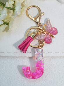 1pc English Letter Key Chain, European And American Style Charm Keychain With Butterfly Tassel Pendant Gift Souvenir Car Accessories Bag Charm School Cute Goth Y2k