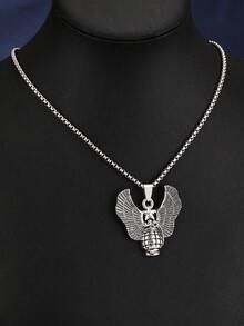 1 pièce Collier pendentif avec symbole d'aigle de forces spéciales à la mode, breloque de plume vintage, en acier de titane, sans décoloration, longue chaîne pour pull, cadeau d'anniversaire, bijoux, accessoires pour hommes et femmes, port quotidien - Multicolore - Voir 4