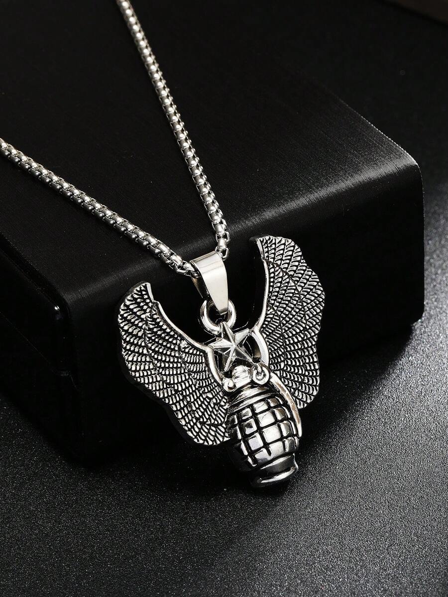 1 pièce Collier pendentif avec symbole d'aigle de forces spéciales à la mode, breloque de plume vintage, en acier de titane, sans décoloration, longue chaîne pour pull, cadeau d'anniversaire, bijoux, accessoires pour hommes et femmes, port quotidien - Multicolore - Voir 1