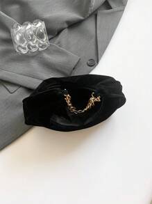 时尚纯色图案金属链新月手提包，复古哑光女士多功能休闲手提包手拿包' - 黑色 - 查看 7