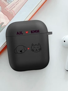 1 件定制个性化图形和文字印刷耳机盒，AirPods 连接耳塞盒 - 黑色 - 查看 7
