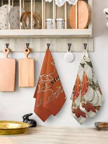 2 件感恩节秋收主题厨房手巾、浴室毛巾、洗碗布，非常适合季节性厨房、浴室、家居、派对装饰 - 彩色 - 查看 4