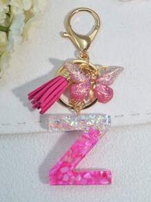 1pc English Letter Key Chain, European And American Style Charm Keychain With Butterfly Tassel Pendant Gift Souvenir Car Accessories Bag Charm School Cute Goth Y2k