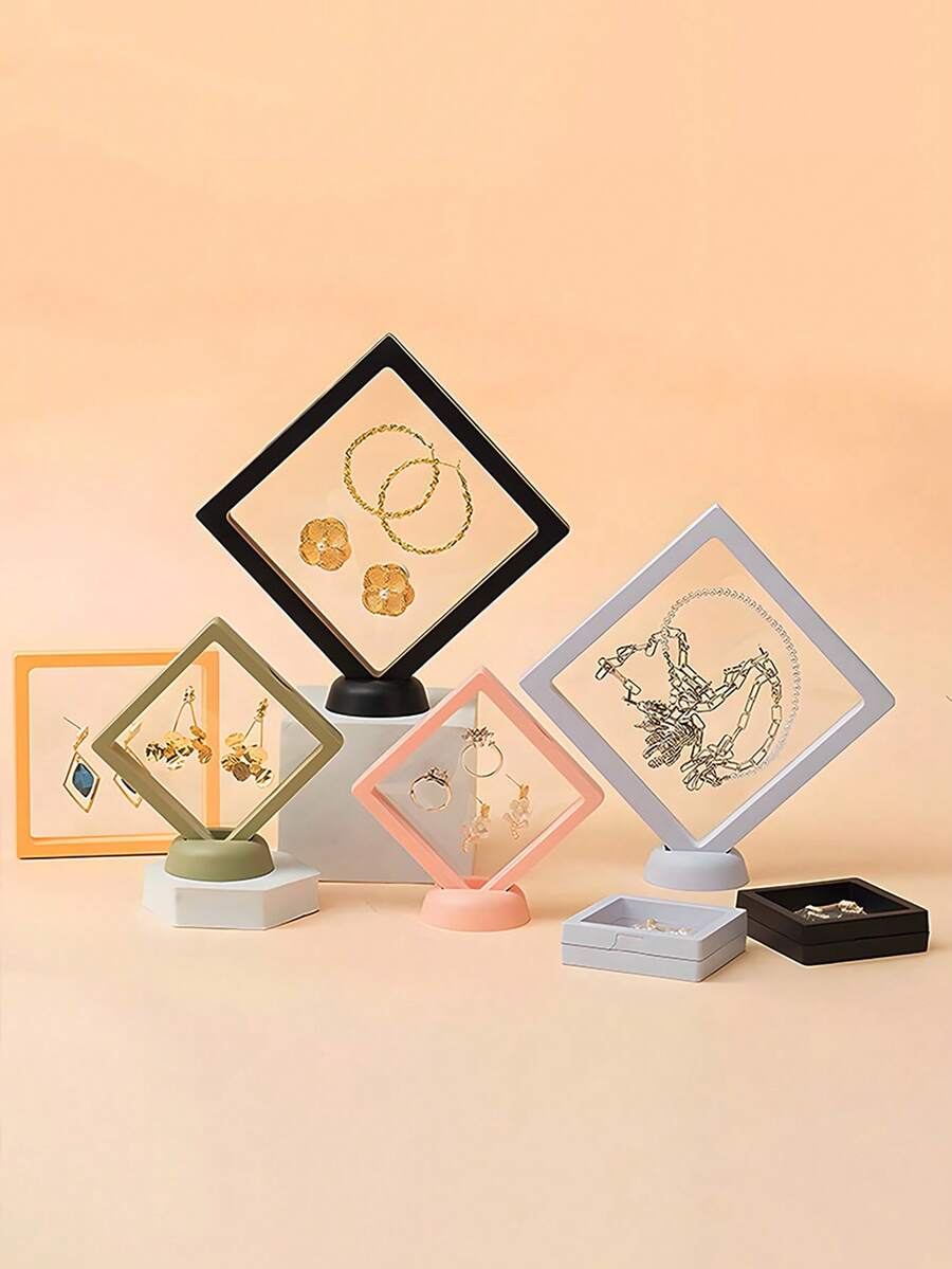 1 pieza Caja flotante de película de PE - Estuche transparente para exhibir joyas, organizador de almacenamiento de collares, soporte elástico de acrílico para colgantes, caja de embalaje antioxidante para aretes, perfecto para accesorios y manualidades - Multicolor - Ver 1