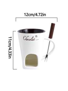 1set Ceramic Chocolate Melting Pot, Cheese And Chocolate Warmer Cup With Fork - Multicolor - View 3