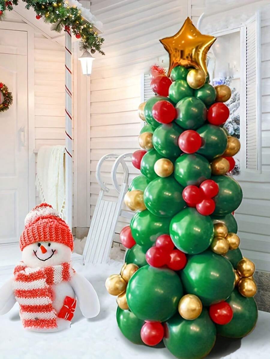 83 件圣诞乳胶气球套装，包括金色星星气球装饰、绿色红色金色气球，适合圣诞派对装饰 - 彩色 - 查看 1