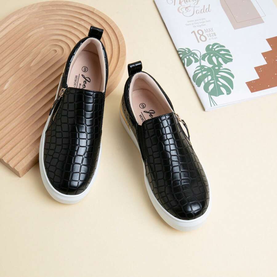 Comfyshoes Women's Fashion Sneakers, Casual Slip On Sneakers, Arch Support Walking Shoes For Women - cá sấu đen - Xem 1