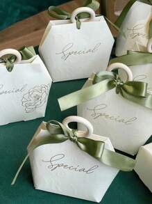 5PCS Gift Bag Wedding Favors Candy Box,For Mother's Day,Letter Graphic Bow Decor,Candy Gift Small Box Basket Jewelry Packaging Bags,Gift Wrapping Bag For Party,Gift For My Mother