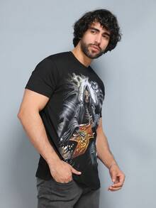 Men's Skull T-Shirt Cotton Fabric - 黑色 - 查看 4