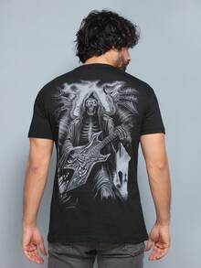 Men's Skull T-Shirt Cotton Fabric - 黑色 - 查看 5