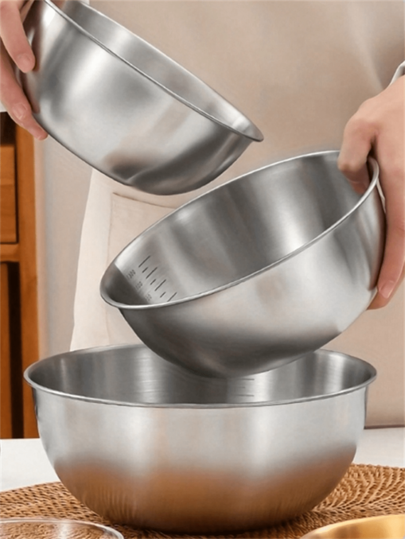 Conjunto de 4 piezas/1 pieza de cuencos de acero inoxidable en color dorado, plateado, blanco y amarillo para uso en la cocina del hogar, adecuados para lavar verduras, mezclar huevos, preparar ensaladas frías o guisos calientes, con borde recto y fondo plano. Regalo de Navidad, artículos escolares