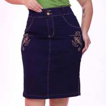 Premium Plus Size Secretarial Jeans Skirt From 46 To 54 - Navy Blue - View 1