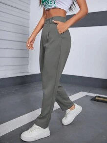 Tailored Pants, Plain, Straight, Suit, With Side Pockets, Neutral Colors, Elegant, Chic. Carnival 2024 .Anitta Caranaval .White Embroidered Shirt. National Shipping - 灰色 - 查看 6