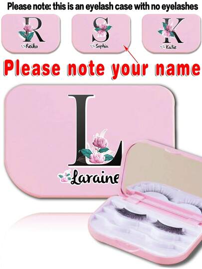 1 Pc Customized Name Women False Eyelash Case Organizer With Mirror Fake Eye Lash Storage Box Holder Protective Portable Beauty Tools With Name Customiz Personalized DIY Travel Accessories