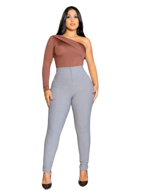 Calça Feminino Skinny Montaria Com Ziper E Detalhes Dos Lado