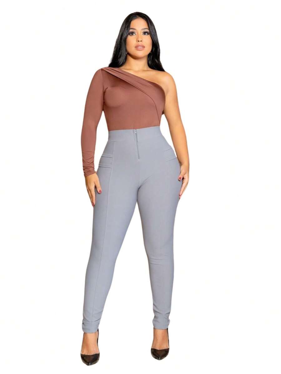 Calça Feminino Skinny Montaria Com Ziper E Detalhes Dos Lado