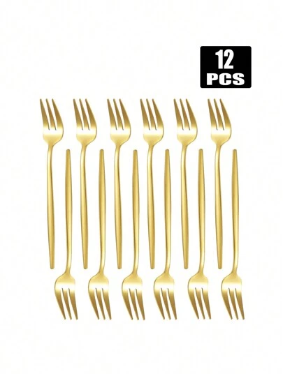 2/4/6/12pcs Stainless Steel Dessert Forks, Portuguese Fruit Forks For Afternoon Tea At Home,Kitchen,Christmas Gift