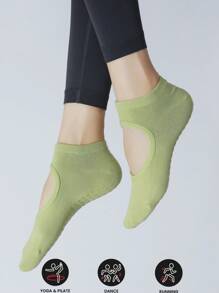 1 Par Calcetines De Yoga Antideslizantes Con Diseño De Punta Redonda Y Talón Abierto Para Deportes En Interiores Y Ejercicios En El Piso Cómodos - Verde - Ver 1