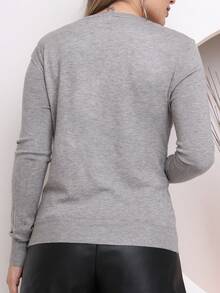 Bamboo Yuan Fashion Basic Elastane Knit Button Winter Long Sleeve Cold Coat With Details Women Thick Winter Design Wool Suede Printed Details - Xám - Xem 2