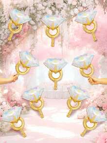 10 piezas Globos de foil en forma de anillo de diamante en color oro rosa mini para decoraciones de boda y fiesta de cumpleaños - Multicolor - Ver 3