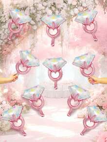 10 piezas Globos de foil en forma de anillo de diamante en color oro rosa mini para decoraciones de boda y fiesta de cumpleaños - Multicolor - Ver 4