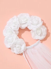 Diadema floral ajustable para novias, corona de flores "NOVIA", tocado de velo de boda blanco, accesorio para despedida de soltera y boda - Blanco - Ver 3