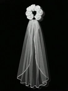 Diadema floral ajustable para novias, corona de flores "NOVIA", tocado de velo de boda blanco, accesorio para despedida de soltera y boda - Blanco - Ver 4