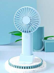 1 pieza Ventilador de triple hoja recargable por USB con soporte, se puede usar como soporte para teléfono/tableta, diseño lindo adecuado tanto para niños como para niñas. Regalo ideal para mujeres, perfecto para actividades al aire libre, playa, oficina, escuela, hogar [Ventilador de refrigeración de verano]