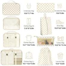 Khối đóng gói cho vali, Khối đóng gói có túi đựng giày, Túi đựng mỹ phẩm, Túi đựng quần áo, Túi đựng phụ kiện Khối đóng gói cho hành lý du lịch dành cho nam nữ dùng cho túi đựng đồ du lịch, Túi đựng đồ trang điểm, Túi đựng mỹ phẩm, Túi đựng đồ đi nghỉ, Túi đựng đồ trang điểm dung tích lớn, Đựng son môi, cọ, đồ chăm sóc da, điện thoại di động, tiền xu, đồ dùng nhỏ, Dùng cho gia đình, quà tặng, kỳ nghỉ và lễ hội Halloween Giáng sinh Đa chức năng - 8 Bộ Khaki Kẻ Ô - Xem 2