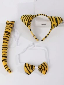 3 peças/Conjunto Tiaras com Orelhas de Animais Cartoon - Coelho, Gato, Tigre, Girafa, Sapo, Cachorro, Coelho, Lobo com Gravata Borboleta, Estampa de Animal, Tiara para Cabelo para Acessórios de Beleza e Decoração do Lar - Multicolorido - Visão 4