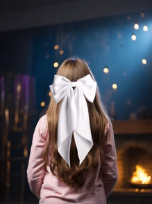 1/8 件缎面蝴蝶结女孩丝滑多层发夹超大长尾蝴蝶结发夹法式大发带发夹金属夹蝴蝶结发饰