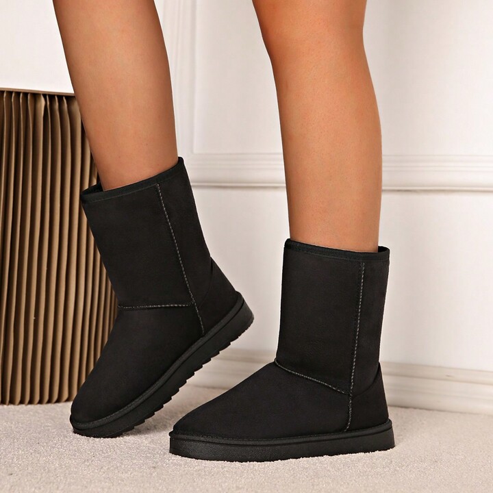 Plus Size Women 2024 Autumn Winter Plush Snow Boots Mid Calf Flat Comfortable Warm Boots SHEIN UK