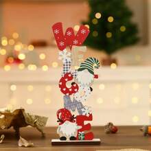 1pc Faceless Wooden Christmas Decor, Colorful Painted Vertical Lettering Tabletop Decoration - Multicolor - View 11