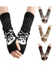 儿童和青少年哥特式/Y2K 风格骷髅针织露指臂套，长款露指手套，适合万圣节、派对、节日、送礼 - 彩色 - 查看 4