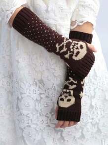 儿童和青少年哥特式/Y2K 风格骷髅针织露指臂套，长款露指手套，适合万圣节、派对、节日、送礼 - 彩色 - 查看 1